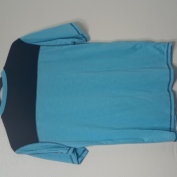 Blue Short Sleeve Tee with Shoulder Accents - Picture 4 of 4